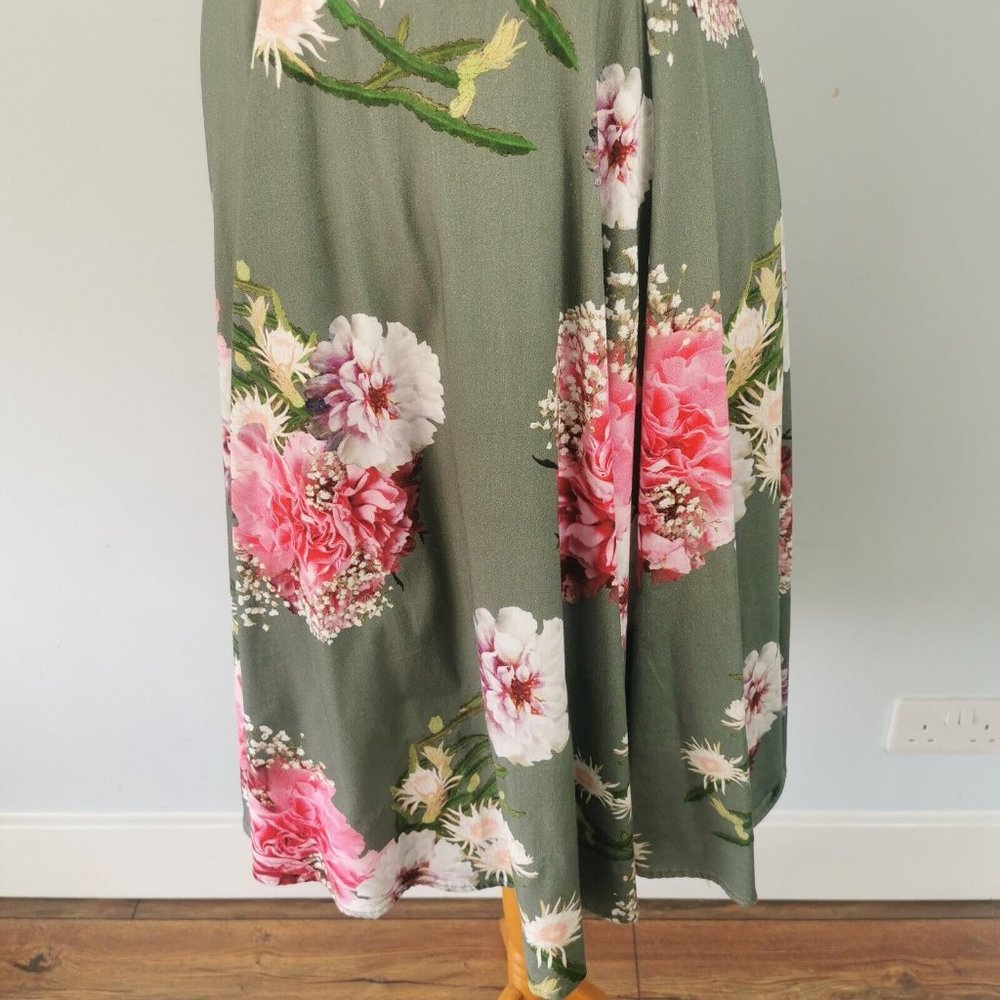 HEARTS & ROSES Floral Hepburn Dress Fit Flare 50s Fifties Wedding Party UK 10 - Picture 6 of 9